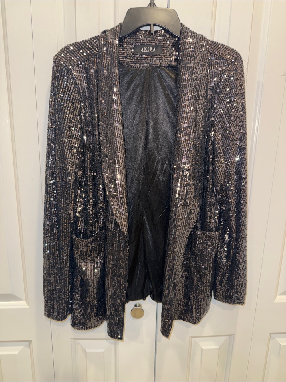 AKIRA Black Sequin Open-Front Blazer
